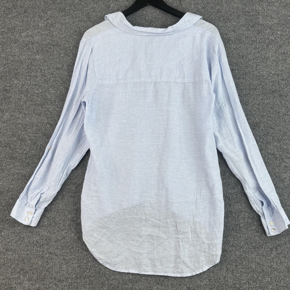 Sigrid Olsen Linen Button Up Shirt Womens M Blue Tucked Tail Hem Long Sleeve - Picture 7 of 10
